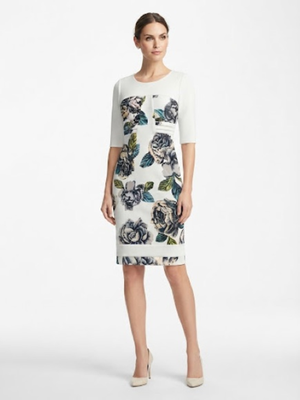 Karen Millen White Midi Dress with Blue and Green Floral Print